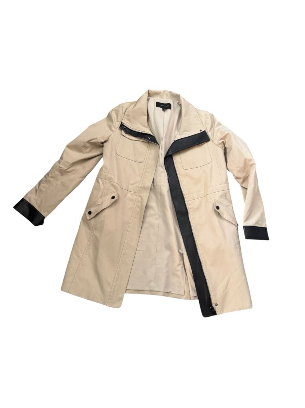 Ann Taylor Beige Trench Coat with Black Trim Accents - Picture 1 of 5